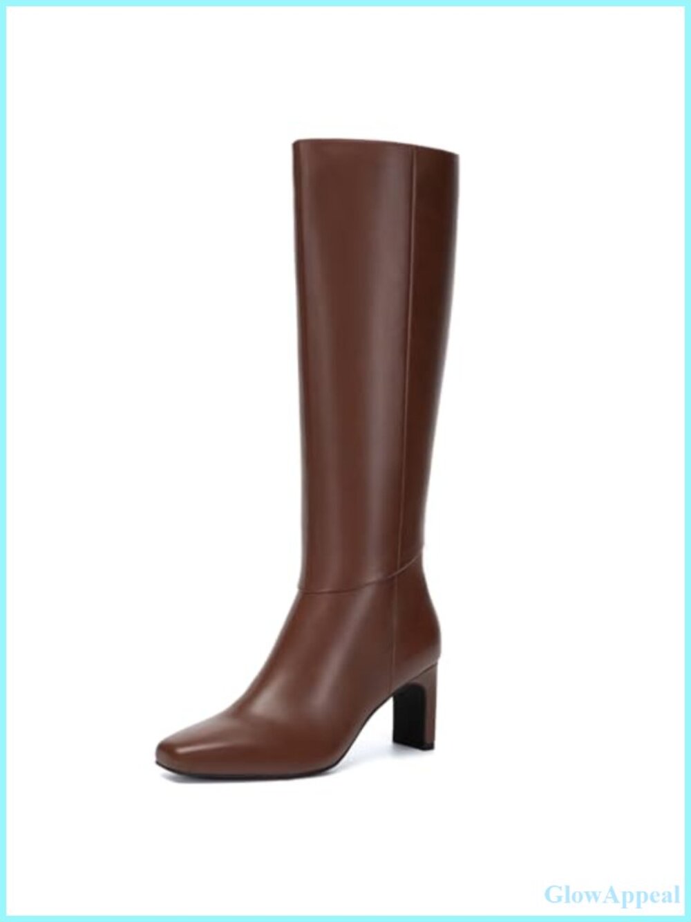Women's Knee High Boots Square Toe Chunky Heeled Tall Boots Side Zipper